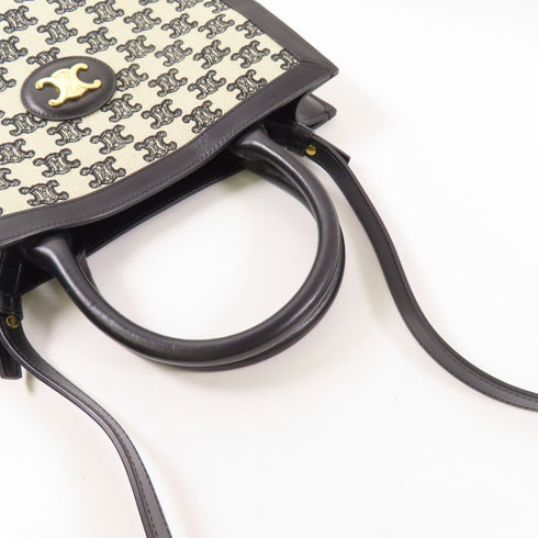 CELINE GHW 2 Way Shoulder Bag Canvas Leather Beige Black