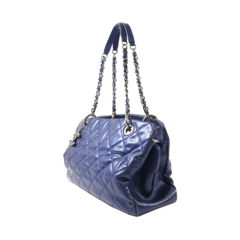CHANEL Quilted CC SHW Chain Shoulder Bag Calfskin Leather Blue v6