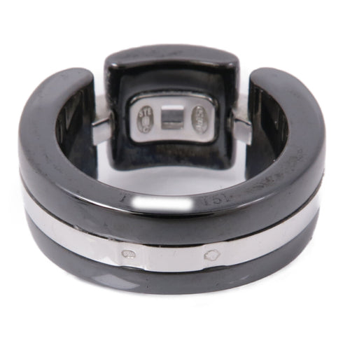 CHANEL CC Ultra Ring US#5.5 Ceramic 18K White Gold Black