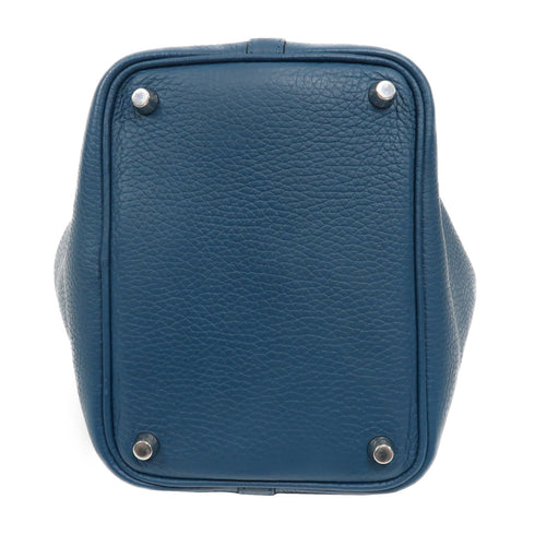 HERMES PHW Picotin PM Handbag Clemence Leather Cobalt