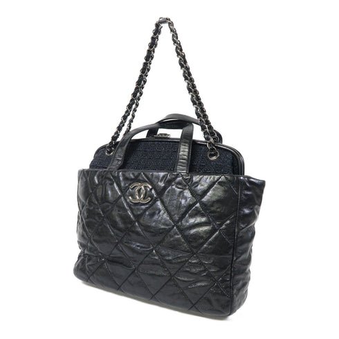 CHANEL Quilted CC SHW 2 Way Chain Shoulder Bag Calfskin Leather Black