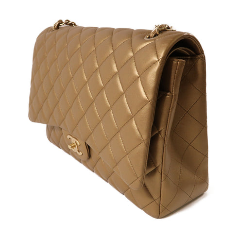 CHANEL CC GHW Maxi Classic Chain Shoulder Bag Lambskin Leather Gold