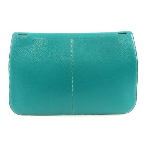 HERMES PHW Halzan 31 2way Shoulder Bag Taurillon Clemence Leather Green