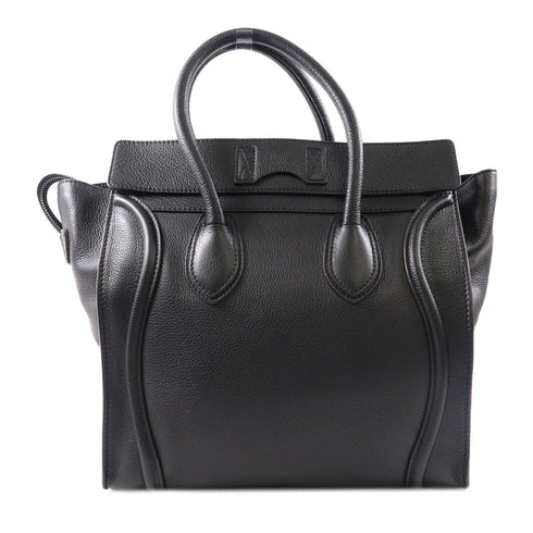CELINE SHW Mini Luggage Tote Shoulder Bag ATY112 Calfskin Leather Black