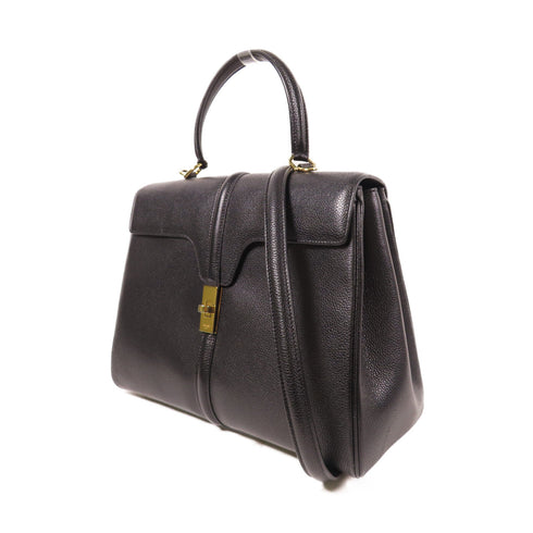 CELINE GHW Celine 16 2 Way Shoulder Bag Calfskin Leather Black