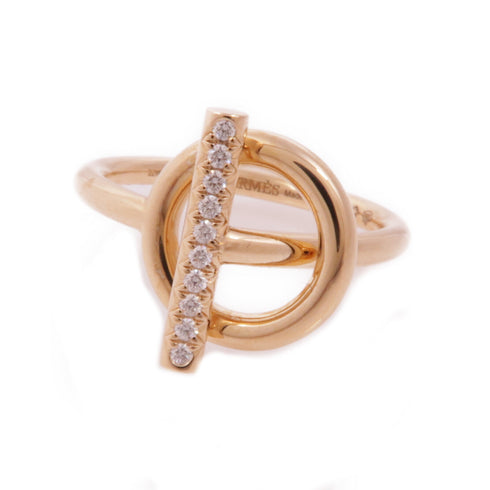 HERMES Echappee Ring 18K Pink Gold Diamond Hermes#52 US#6