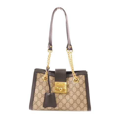 GUCCI GG GHW Padlock Shoulder Bag 498156 Coated Canvas Brown/Black