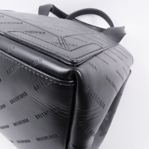 BALENCIAGA SHW Navy Cabas Logo Tote Bag 339933 Calfskin Leather Black
