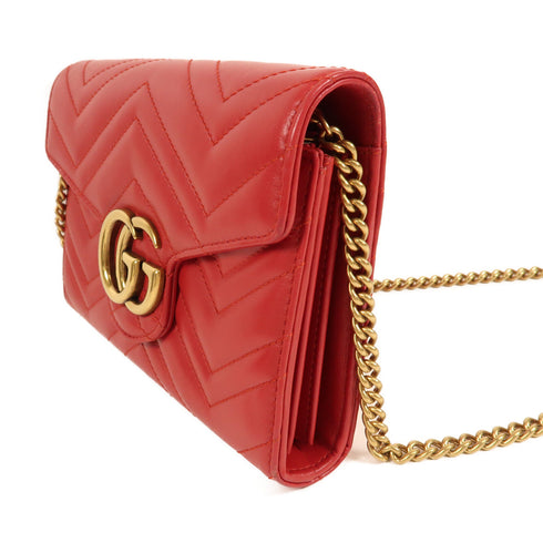 GUCCI GHW GG Marmont Chain Shoulder Bag Calfskin Leather