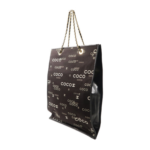 CHANEL CC GHW Tote Bag Chain Shoulder Handbag Canvas Black