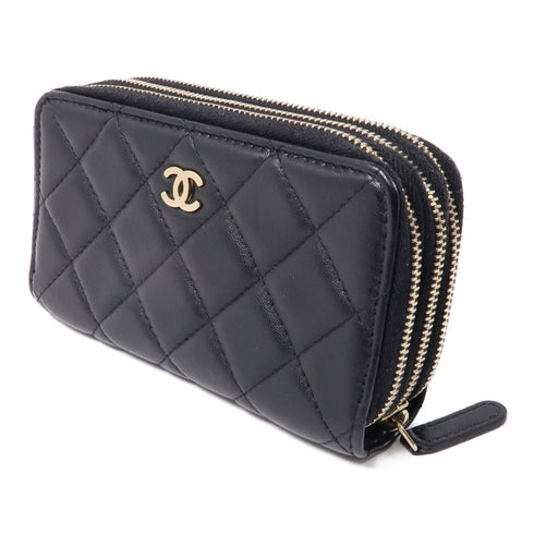CHANEL CC GHW Zipper Wallet Lambskin Leather Black