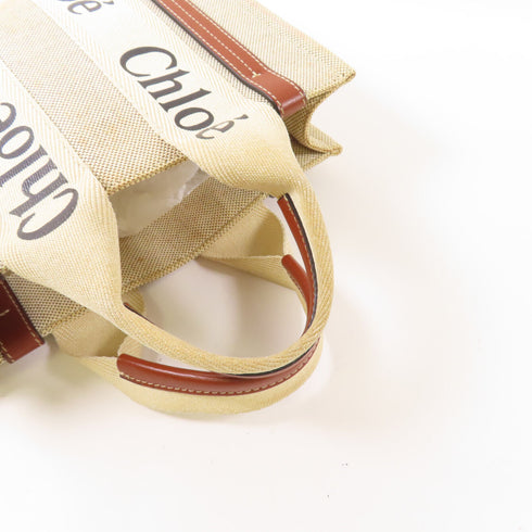 Chloe Mini Woody Handbag Canvas Beige Brown