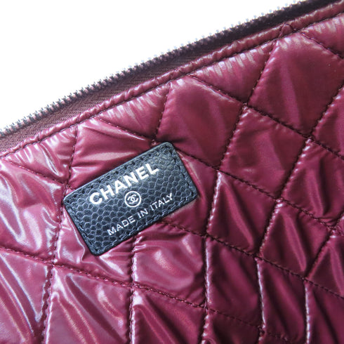 CHANEL Quilted CC SHW Pouch Clutch Bag Leather Black