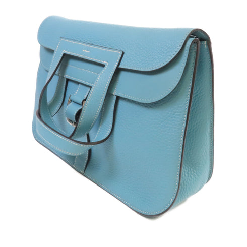 HERMES PHW Halzan 31 Handbag Shoulder Bag Clemence Leather Bleu Jean Blue