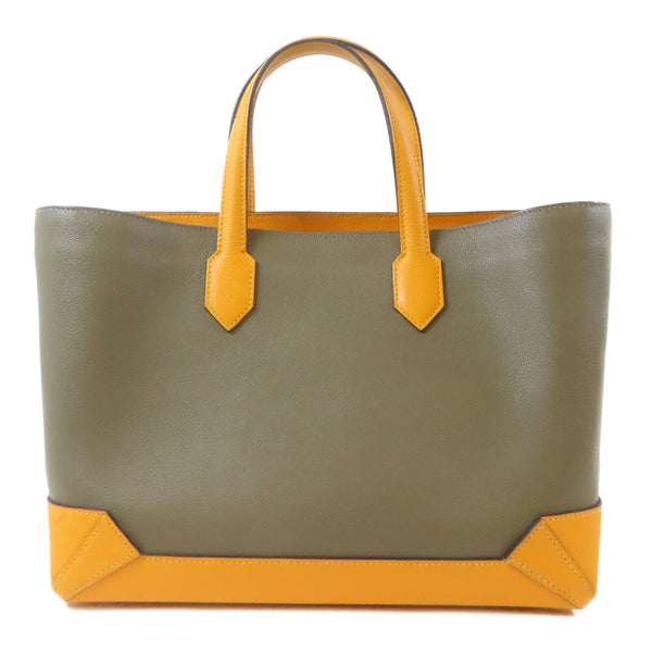 HERMES PHW Maxibox Cabas Hand Bag Evercolor Leather Gris/Yellow