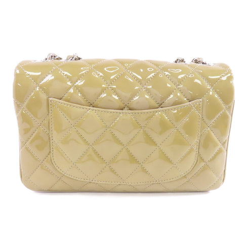CHANEL Quilted CC SHW Chain Shoulder Bag Patent Leather Beige