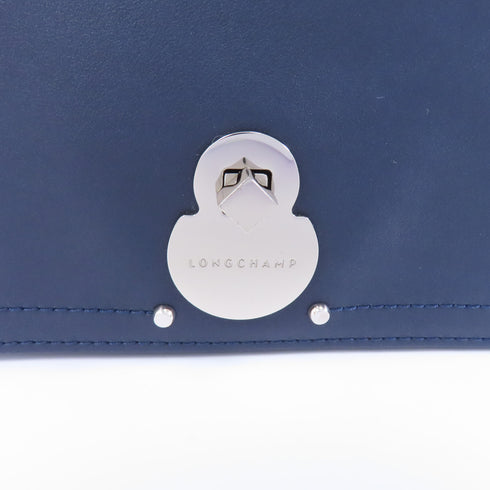 Longchamp SHW Chain Shoulder Bag Crossbody Calfskin Leather Navy