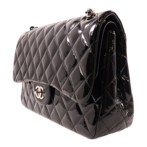 CHANEL Quilted CC SHW Chain Shoulder Bag Lacquer Leather Black