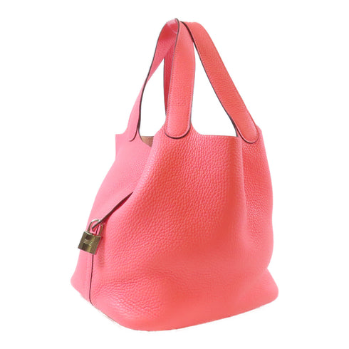 HERMES PHW Picotin MM Tote Bag Handbag Clemence Leather Rose Lipstick Pink