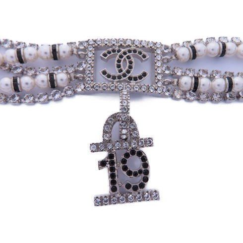 CHANEL CC Necklace Accessories Metal PVC Silver White