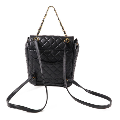 CHANEL CC GHW Backpack Rucksack Lambskin Leather Black