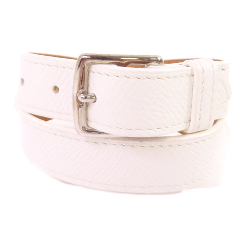 HERMES PHW Etriviere Bracelet Bangle Evercolor Leather White