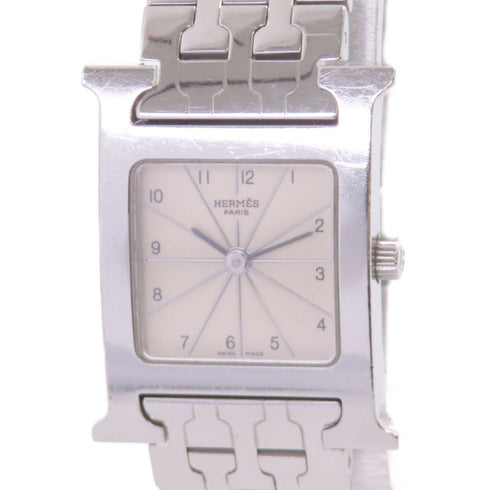 HERMES SHW Medium Heure H Quartz Watch Stainless Steel White