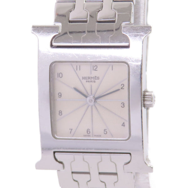 HERMES SHW Medium Heure H Quartz Watch Stainless Steel White