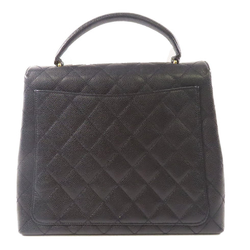 CHANEL CC GHW Vintage Top Handle Bag Handbag Calfskin Leather Black
