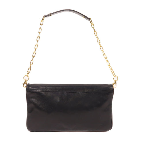 Tory Burch GHW Reva Clutch Chain Shoulder Bag Calfskin Leather Black