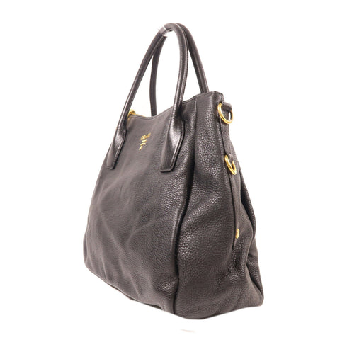 PRADA GHW Shoulder Bag Calfskin Leather Black