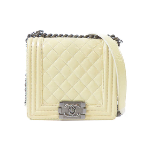 CHANEL Quilted CC SH Boy Chanel Chain Shoulder Bag Patent Leather White