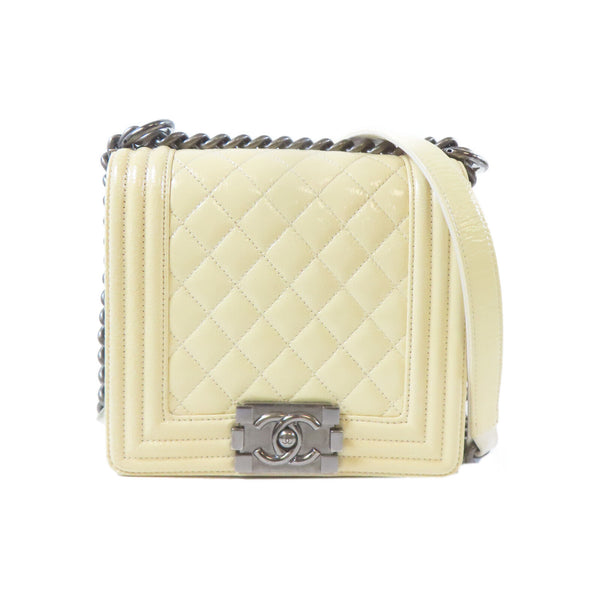 CHANEL Quilted CC SH Boy Chanel Chain Shoulder Bag Patent Leather White