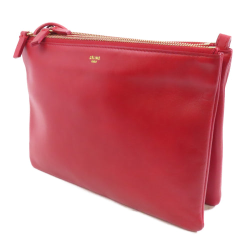 CELINE GHW Trio Shoulder Bag Crossbody Leather Red