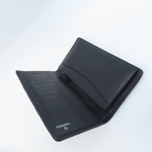 CHANEL Quilted CC SHW Long Wallet Patent Leather Black