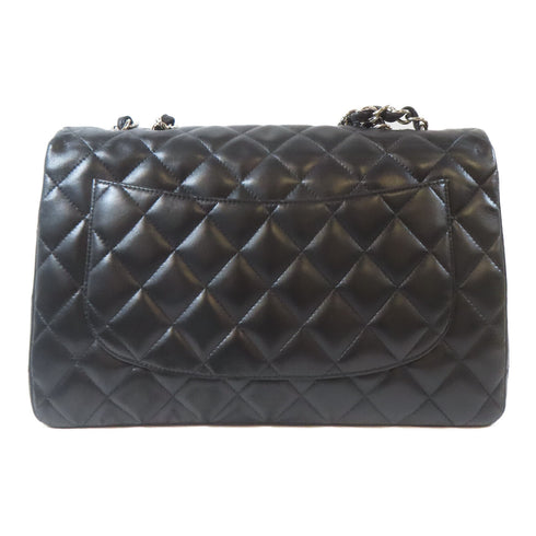 CHANEL Quilted CC SHW Classic Jumbo Shoulder Handbag Lambskin Leather Black