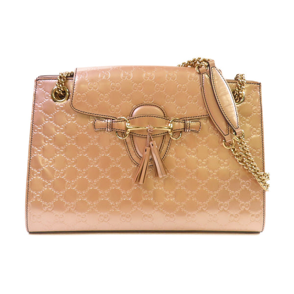 GUCCI GG GHW Guccissima Emily Chain Shoulder Bag Patent Leather 295403 Pink