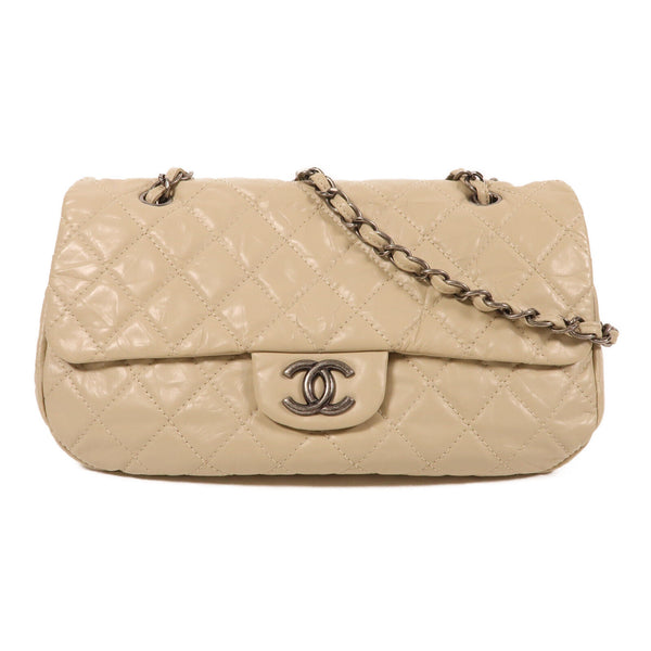 CHANEL CC SHW Chain Shoulder Bag Calfskin Leather Beige