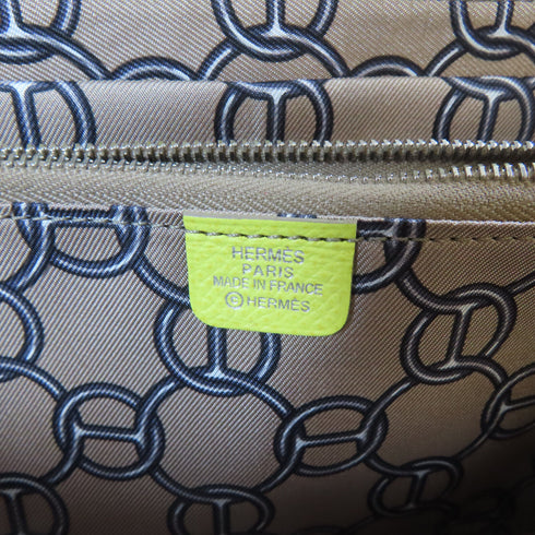 HERMES PHW Silk Zipper Long Round Wallet Veau Epsom Leather Yellow Lime