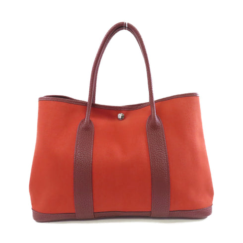 HERMES PHW Garden Party PM Tote Shoulder Bag Canvas Red