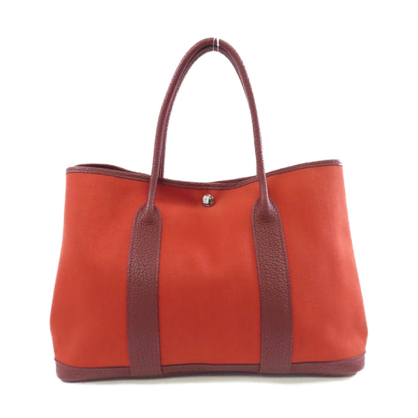 HERMES PHW Garden Party PM Tote Shoulder Bag Canvas Red