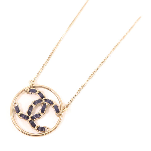 CHANEL CC Necklace Metal Leather Gold Black