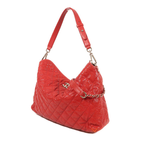 CHANEL CC SHW Shoulder Bag Calfskin Leather Red