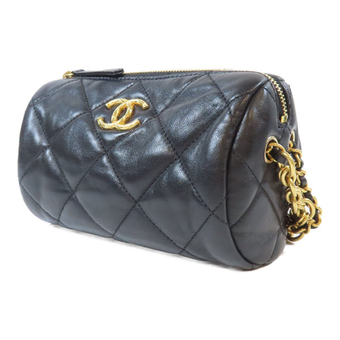 CHANEL Quilted CC GHW Bowling Bag Chain Shoulder Bag AS3384 Lambskin Black