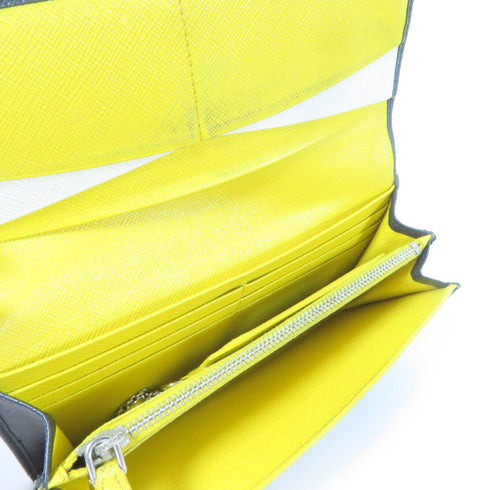PRADA Long Wallet Calfskin Leather Black/Yellow