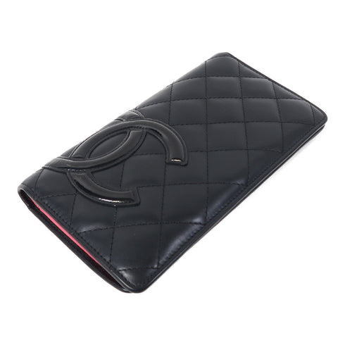 CHANEL Quilted CC SHW Long Wallet Calfskin Leather Black/Pink