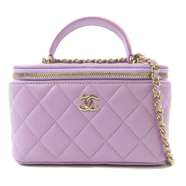 CHANEL GHW Vanity Case 2Way Shoulder Bag Lambskin Leather