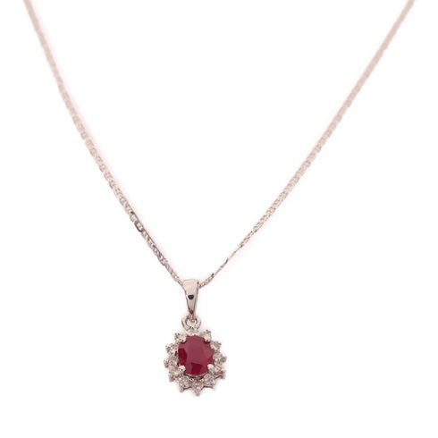 Jewelry Ruby Necklace 2.3g 18K White Gold