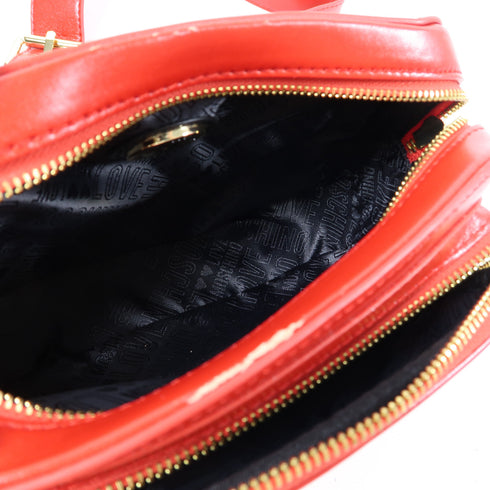 MOSCHINO Quilted GHW Shoulder Bag Coated Canvas Red