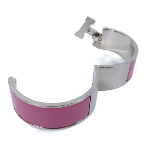 HERMES Clic Clac H Bracelet Bangle Metal Silver Pink